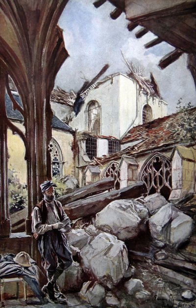Verdun Cathedral after a German Bombing by Francois Flameng